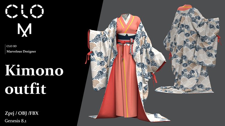 Kimono outfit / Marvelous Designer/Clo3D project file + OBJ