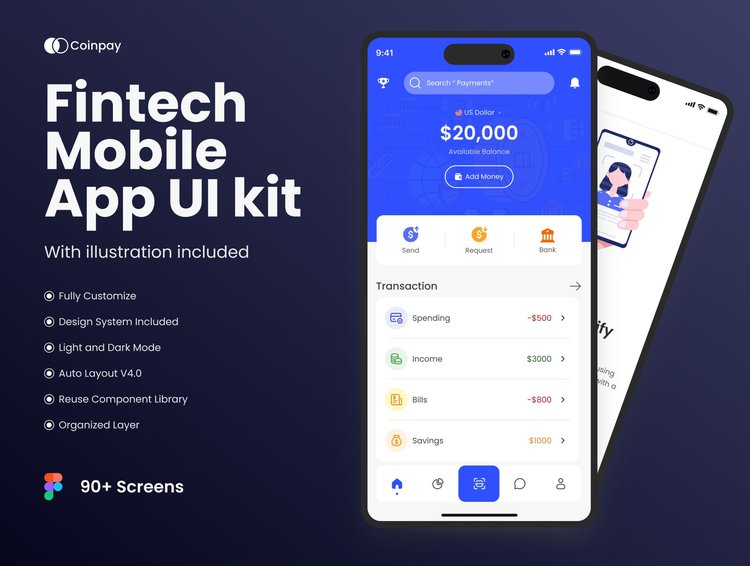 Coinpay Fintech Finance Mobile App UI kit