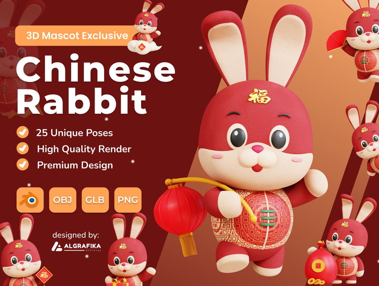 3D Chinese Rabbit Mascot