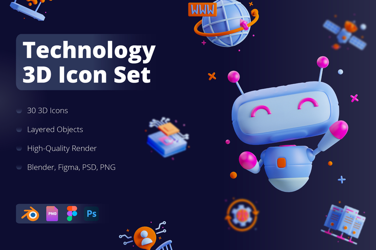 3D Technology Icon Set