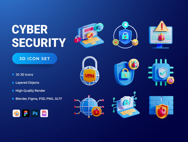 30 3D Cyber Security Icon Set