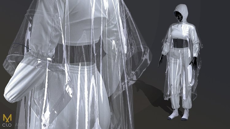 Woman urban outfit / raincoat. Clo3d, Marvelous designer project + OBJ