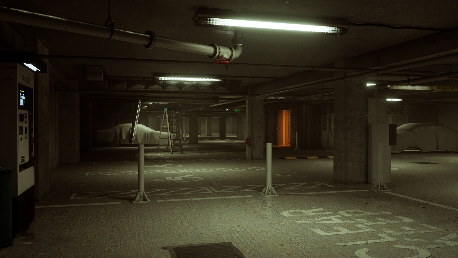 Atmospheric Modular Underground Car Park & Hallways