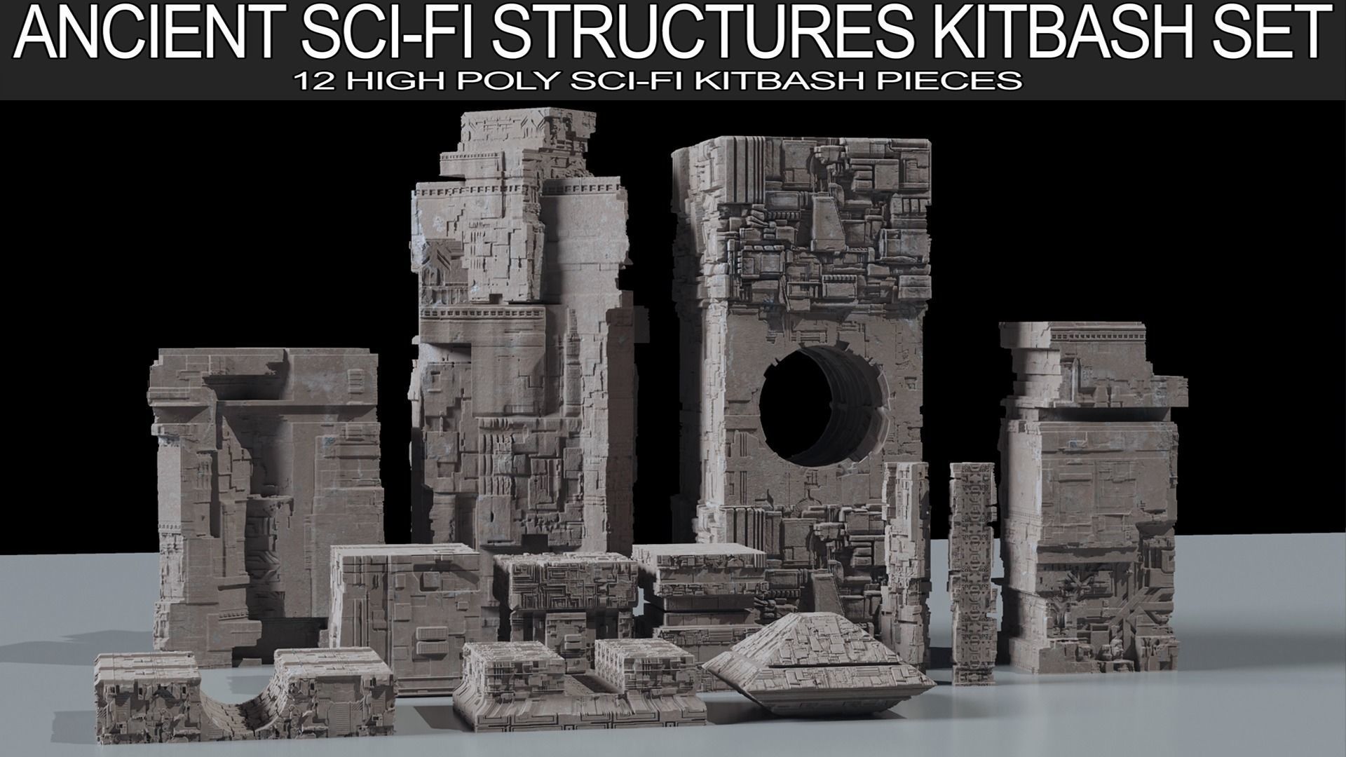 Ancient Sci-Fi Kitbash 3D Assets 3D model