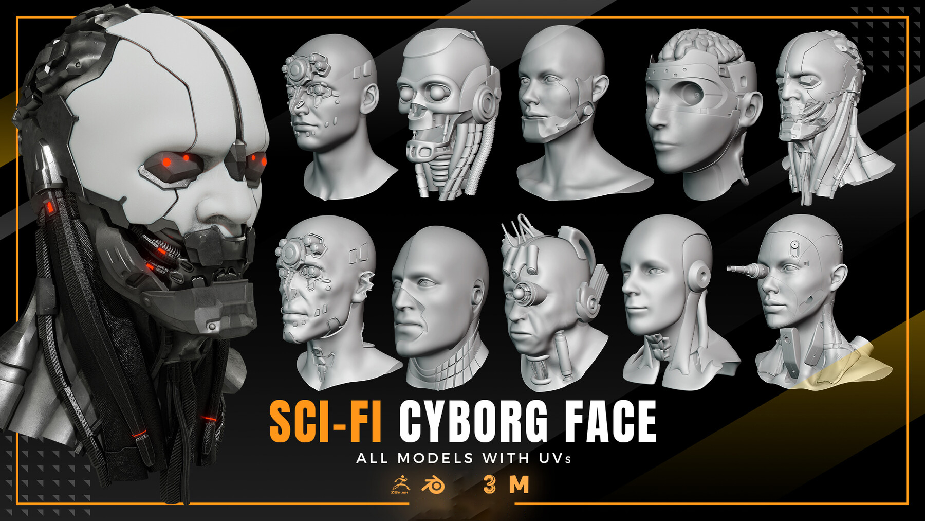 Sci fi Cyborg Face Models 