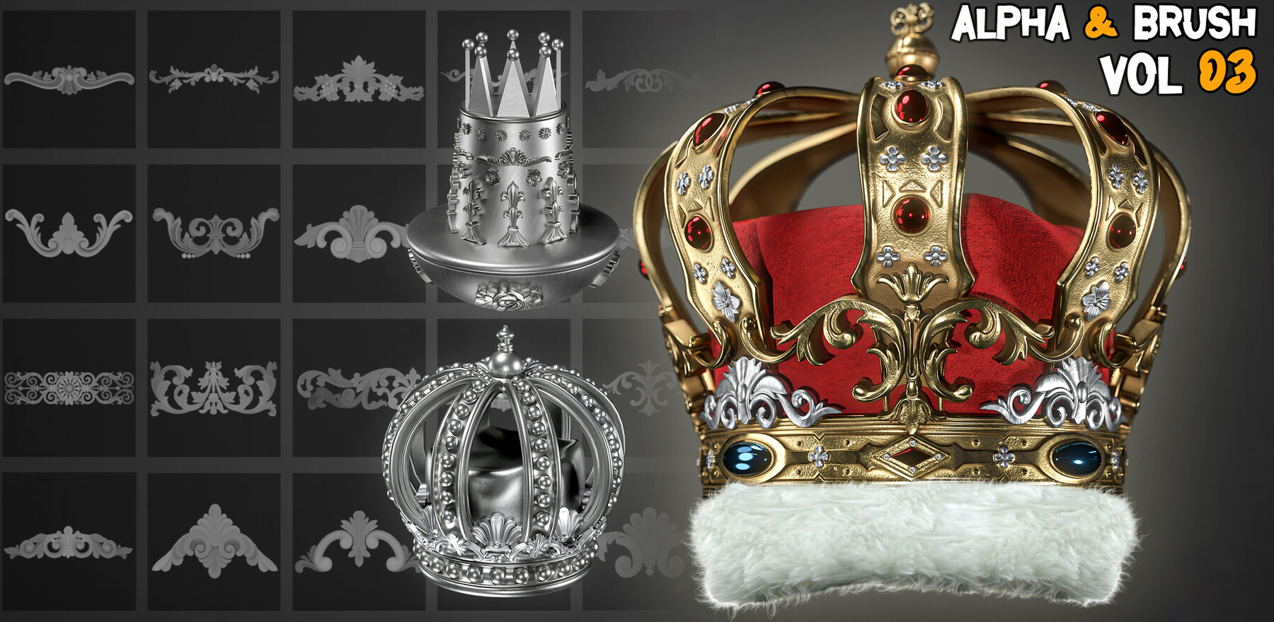 20 Crown Low Poly + 40 Crowns Ornament Brush - VOL 3 