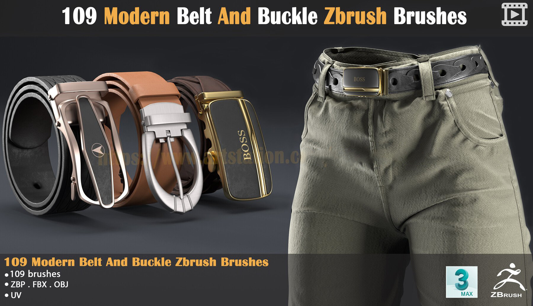 109 Modern Belt And Buckle Zbrush Brushes 