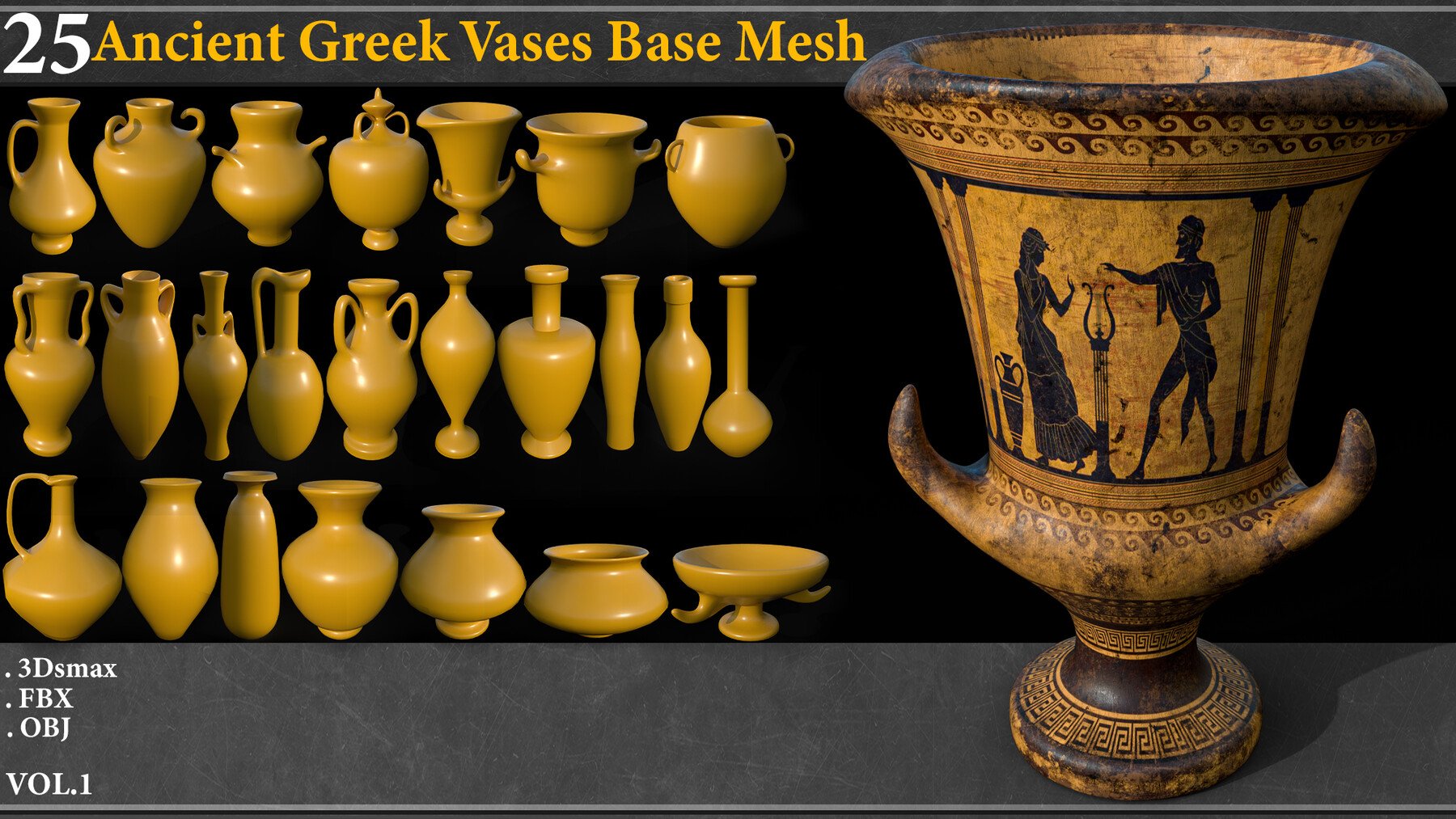 25 Ancient Greek Vases BASE MESH