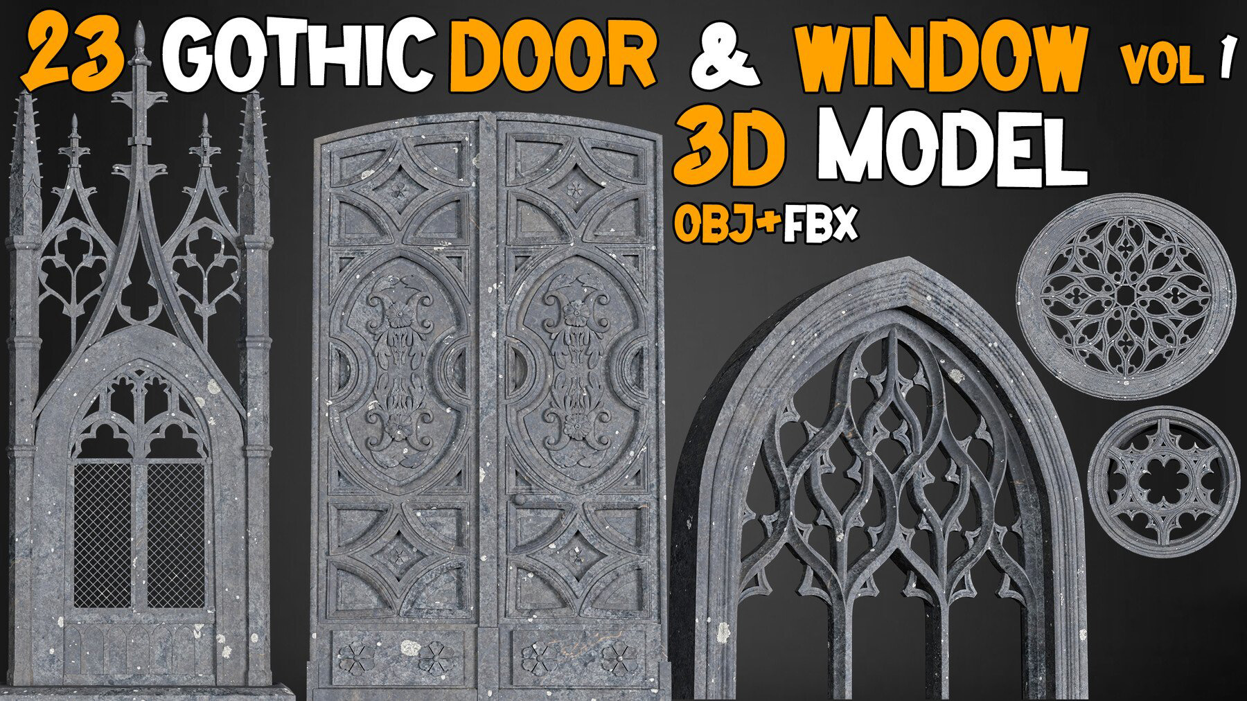 23 Gothic Door & Window 3D Model - Vol 1 