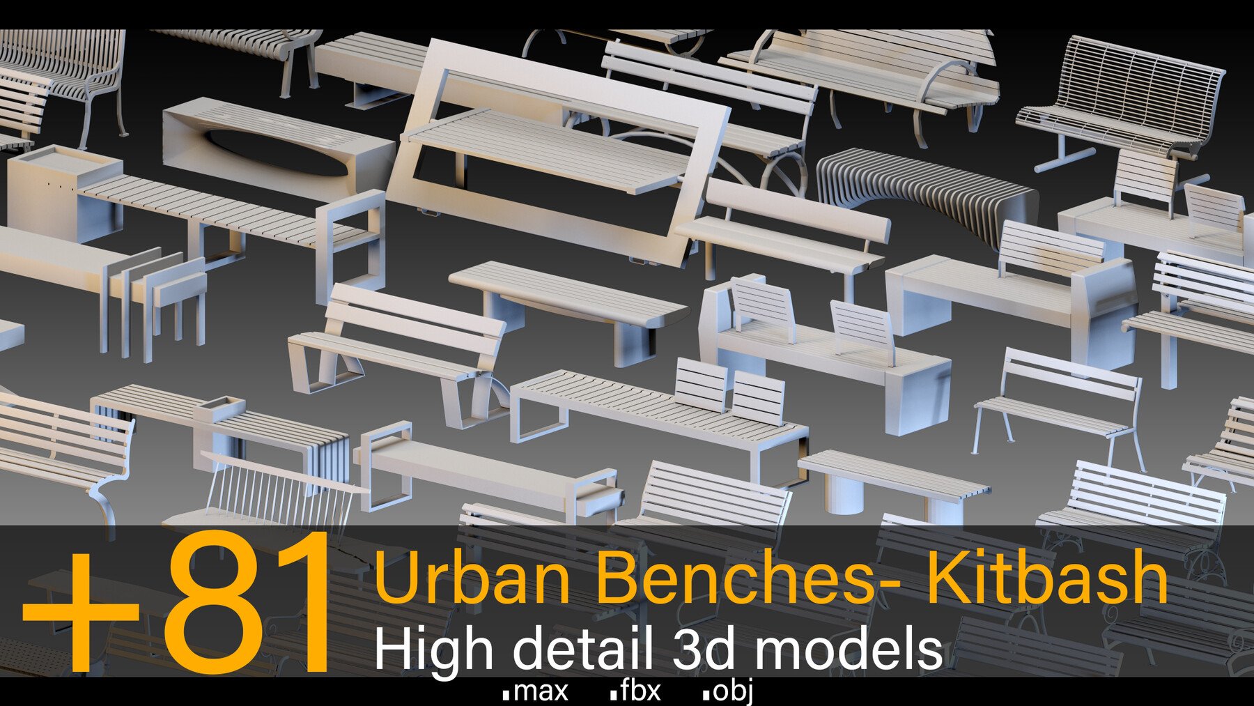 +81 Urban Benches- High detail 3d models