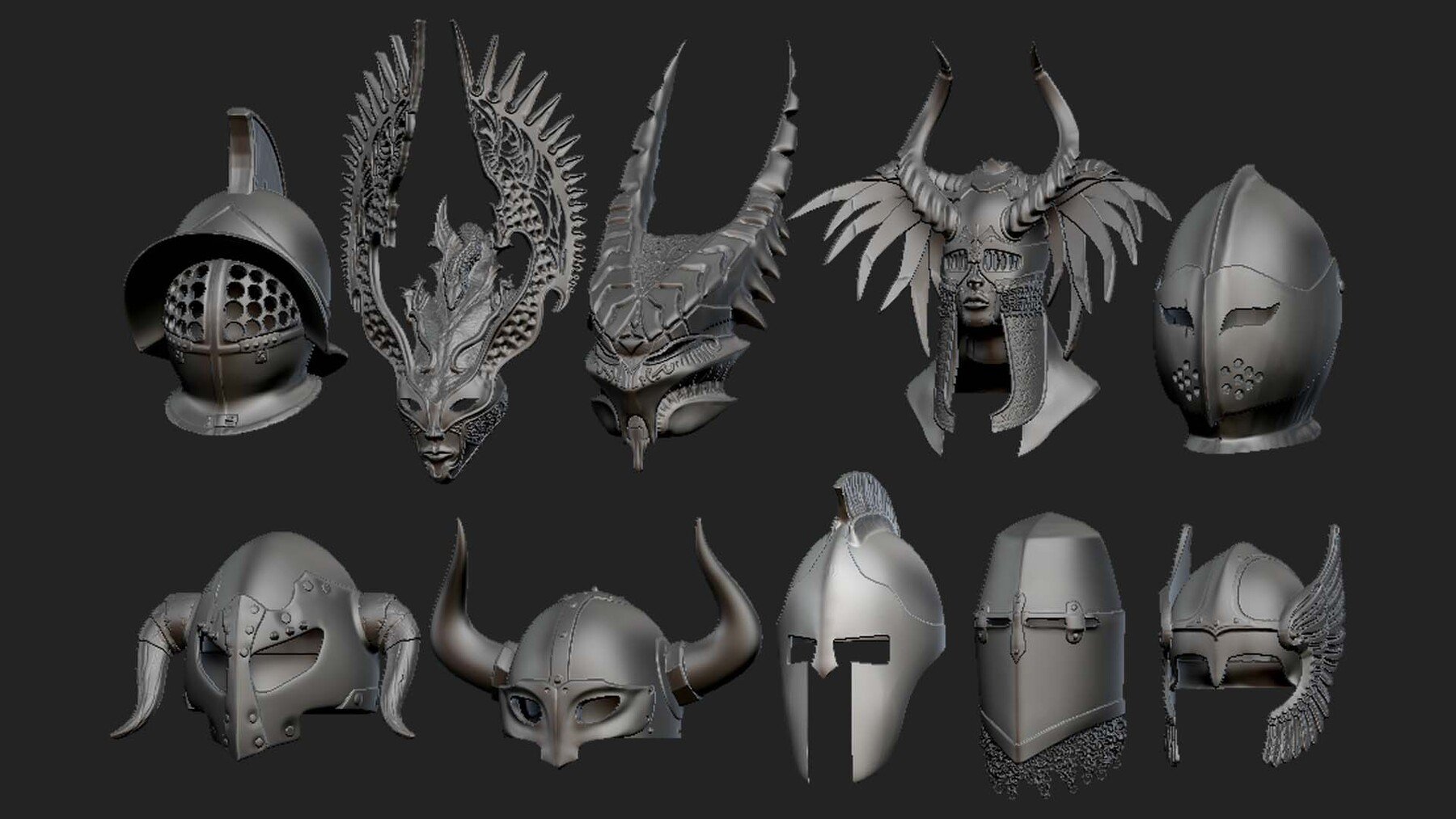 10 Warrior Helmets (Highpoly and Lowpoly) Vol. 04