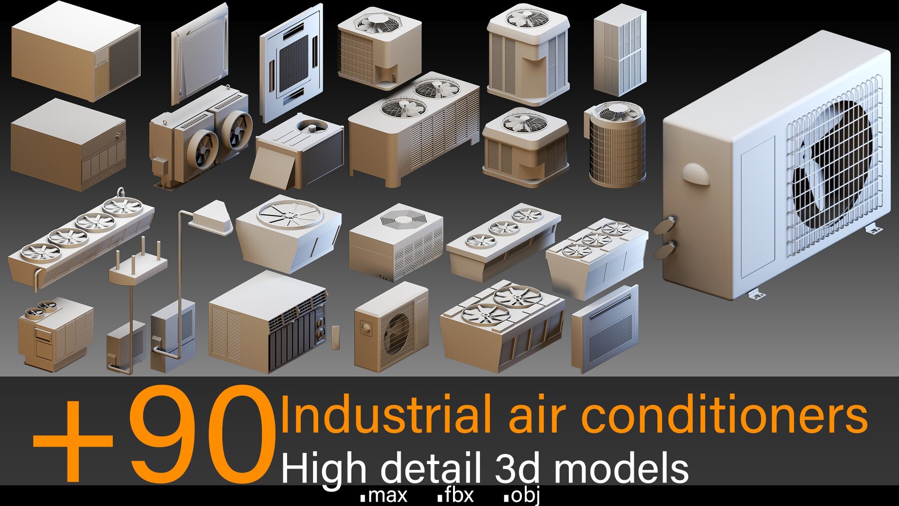 +90 Industrial air conditioners- Kitbash- High detail 3d models