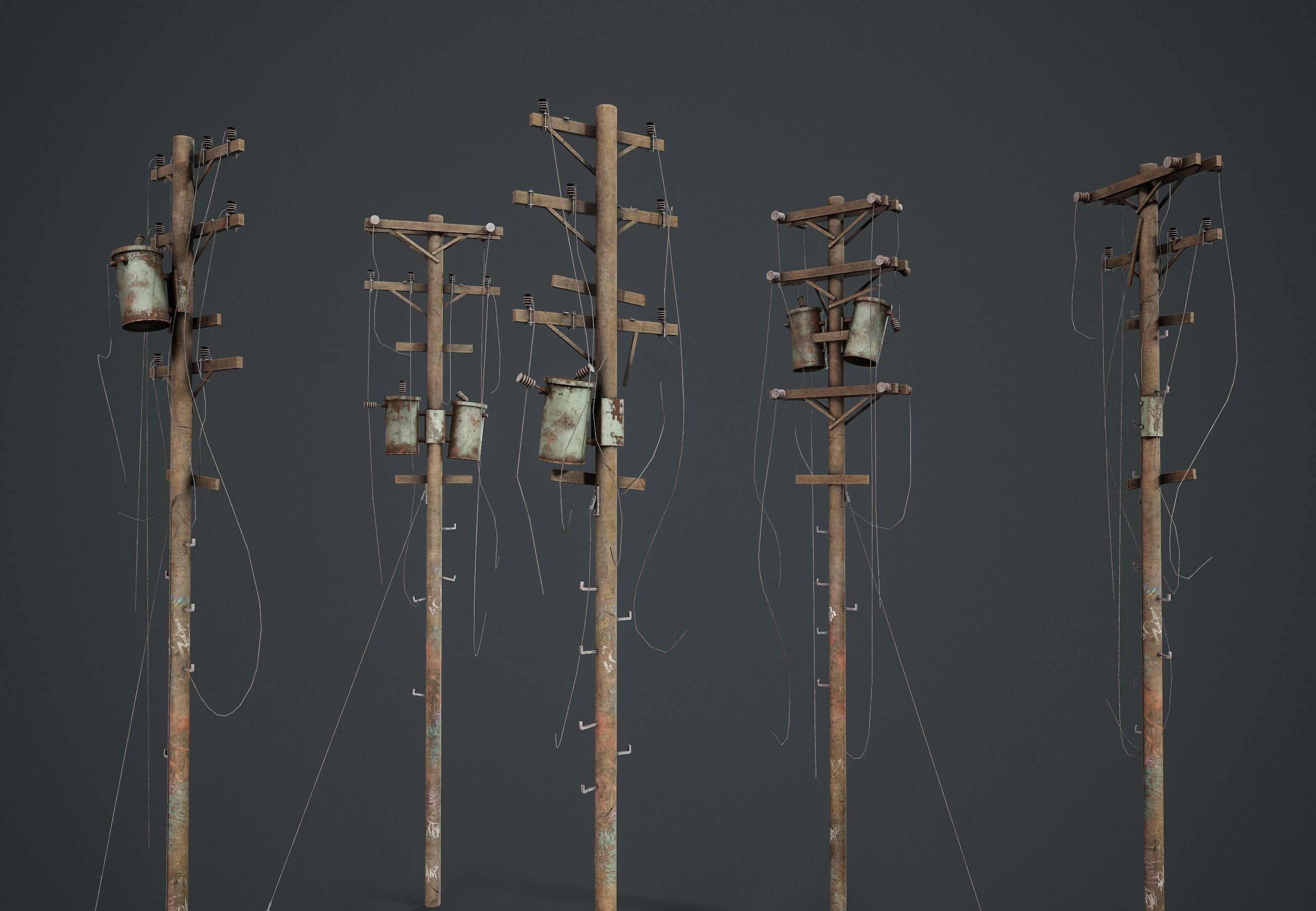 Power Pole Set PBR Game Ready Low-poly 3D model