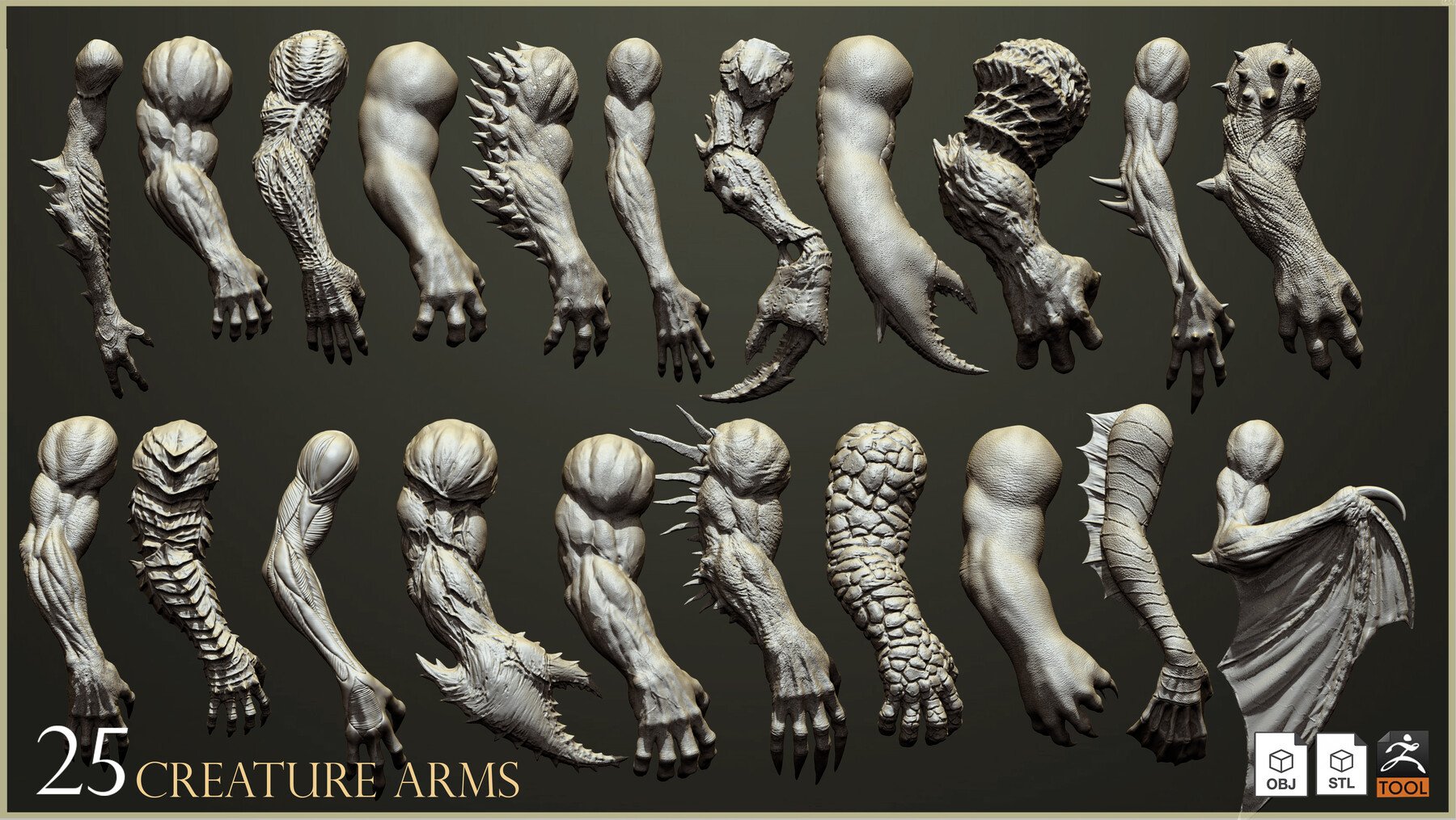 25 Creature arms 3D model ZTL+OBJ+STL 