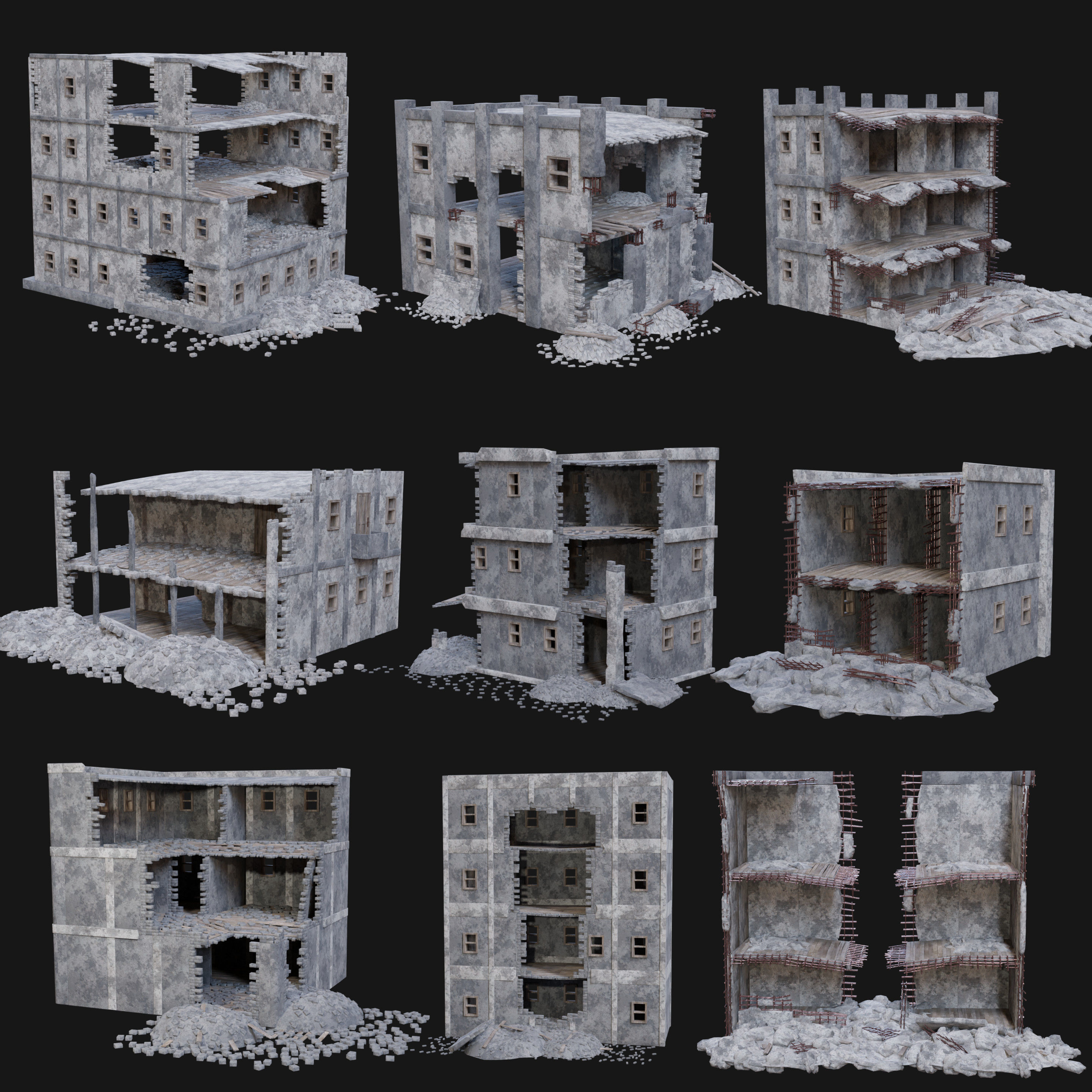 BUILDING POSTAPO POST APO DESTROYED ARCHITECTURE OLD RUIN CITY Low-poly 3D model