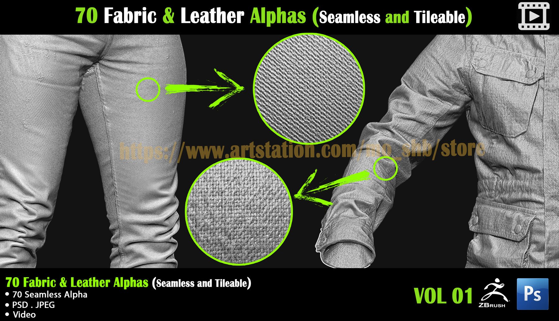 70 Fabric & Leather Alphas (Seamless and Tileable)