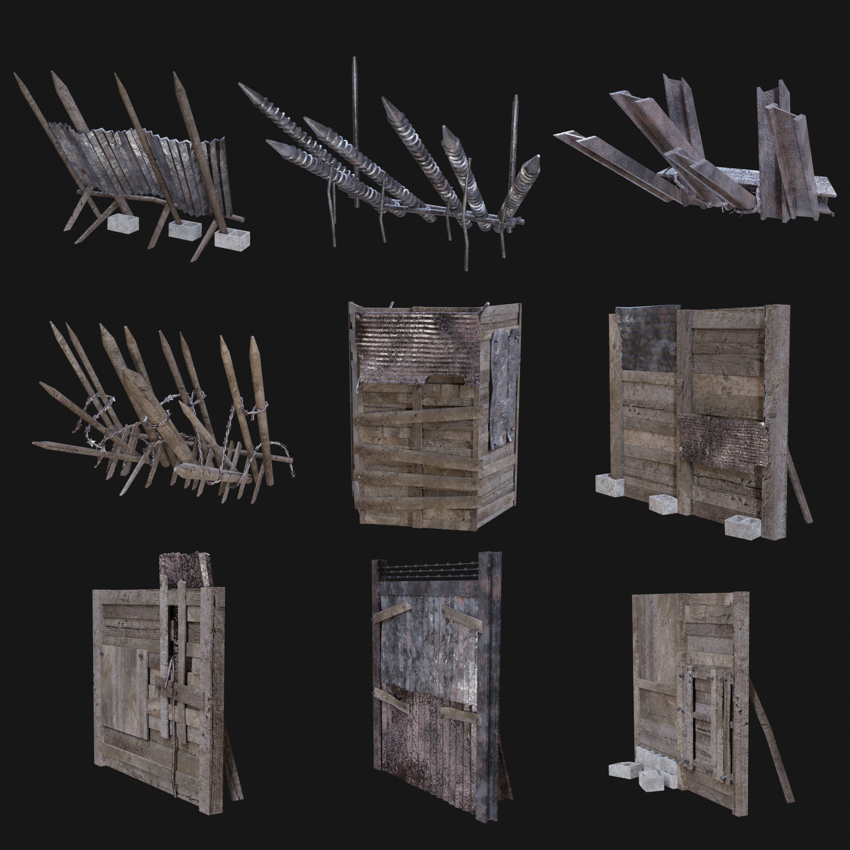 PALISADE POSTAPO WALL BARRIER FENCE FORT SURVIVAL ZOMBIE PACK Low-poly 3D model