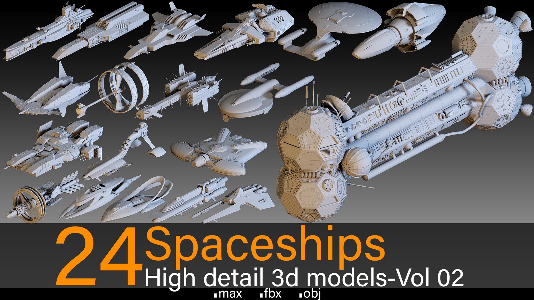 24 Spaceships- Vol 02- High detail 3d models