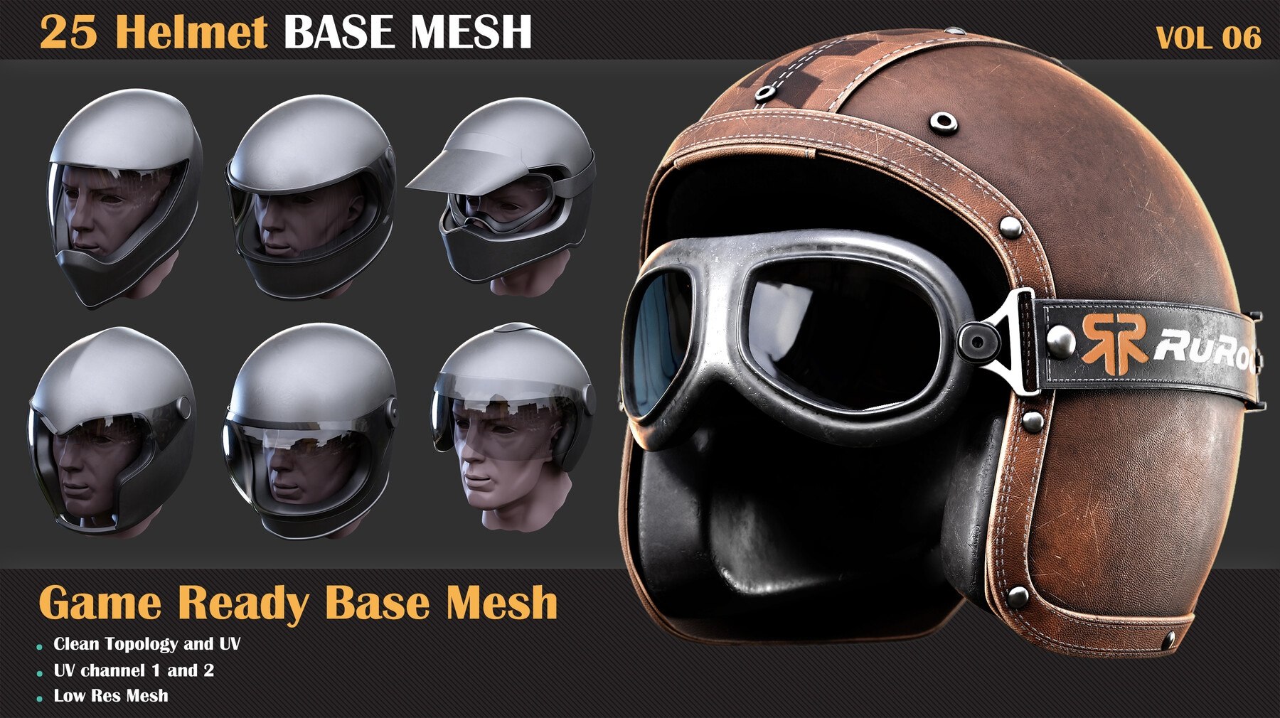 25 Helmet Base Mesh - VOL 07 ( Game Ready ) 