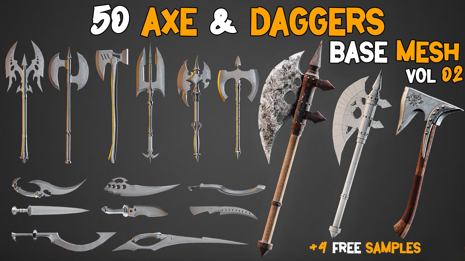 50 Axe & Daggers BaseMesh - VOL 02 ( Game Ready ) 