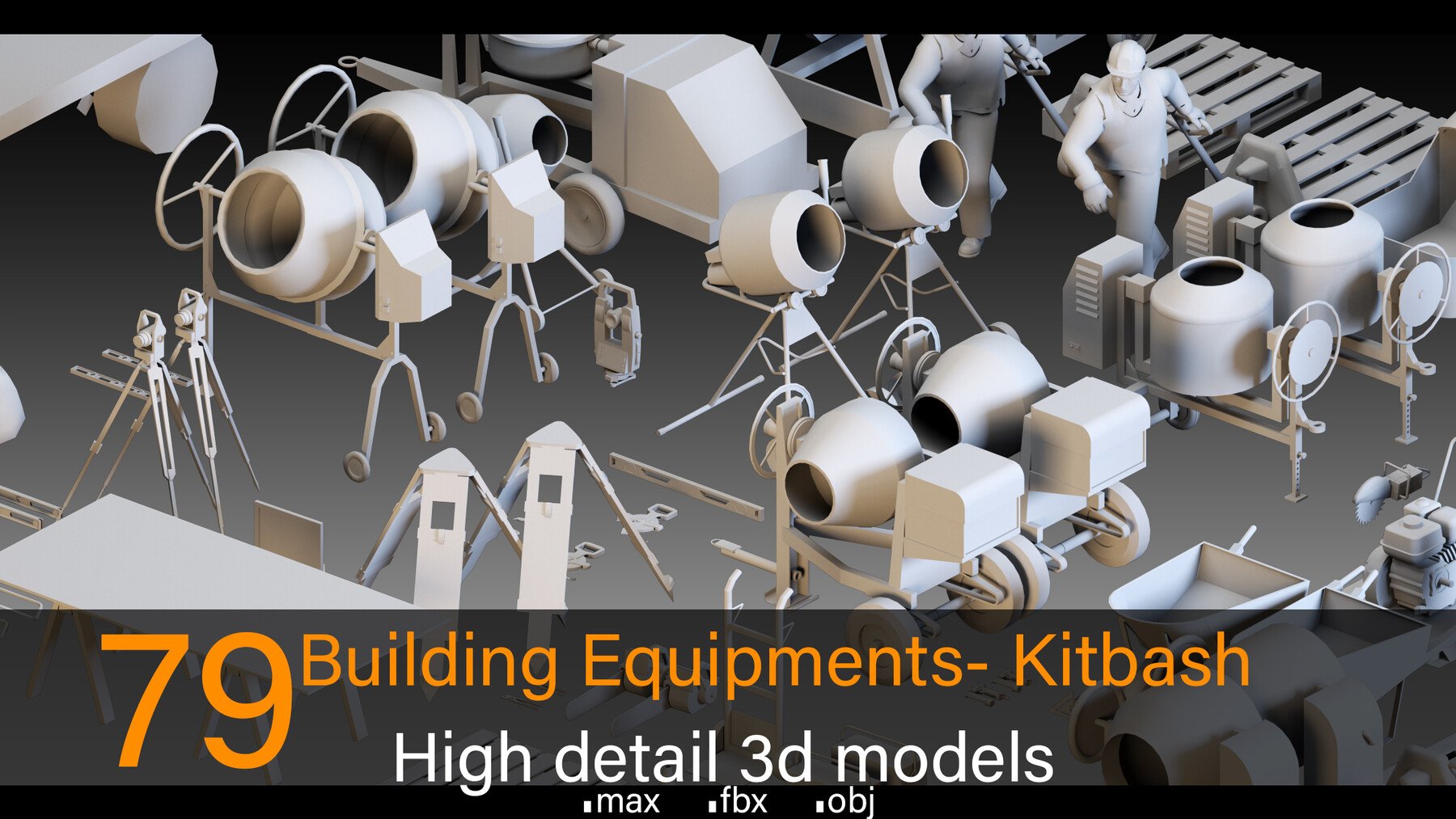 79 Building Equipments- Kitbash- High detail 3d models
