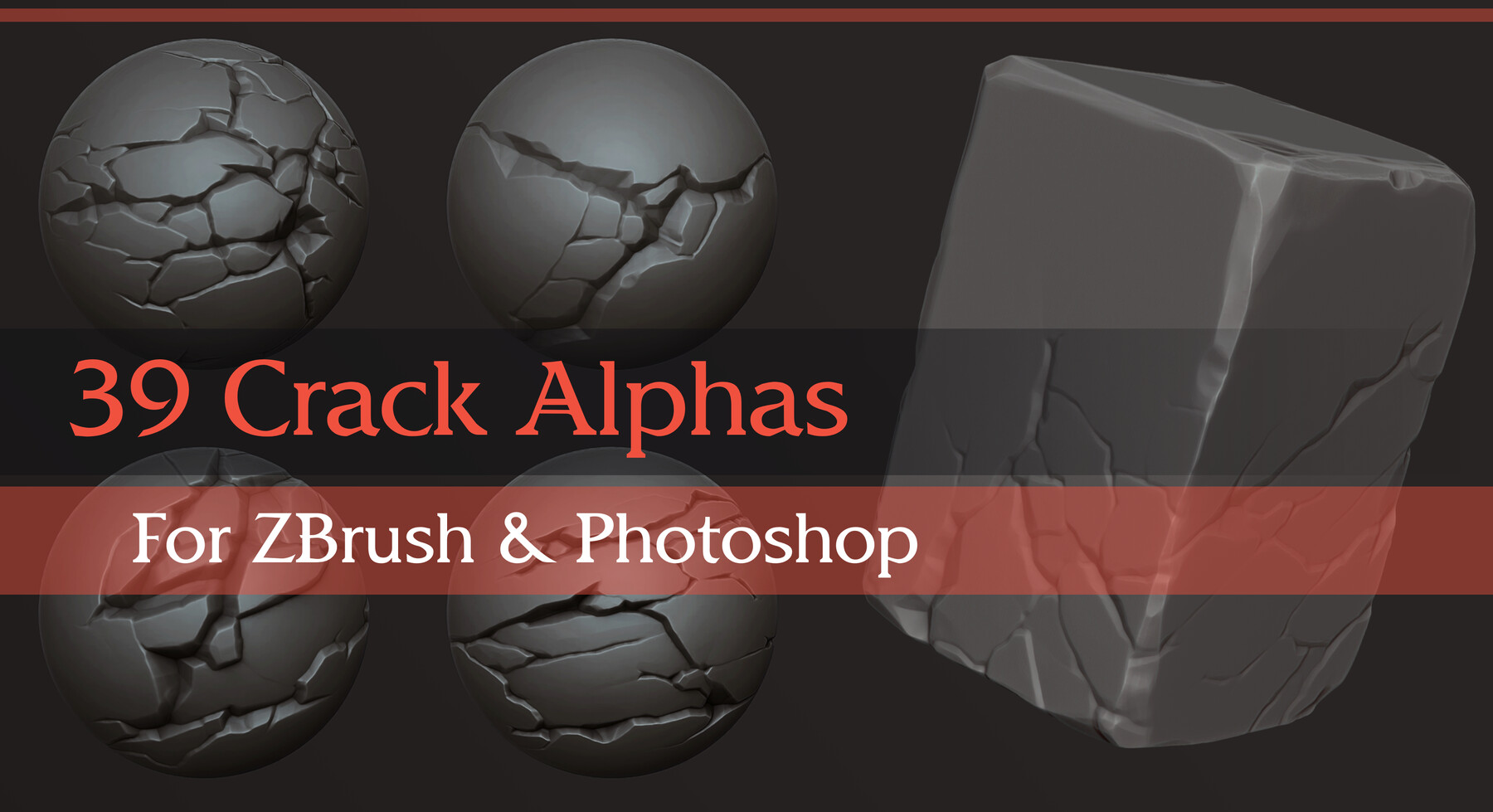 39 Stylized Crack Alphas (Zbrush, Photoshop)