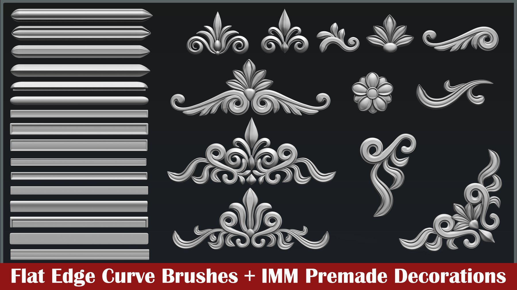 17 Flat edges curve brush + 13 IMM floral decorations