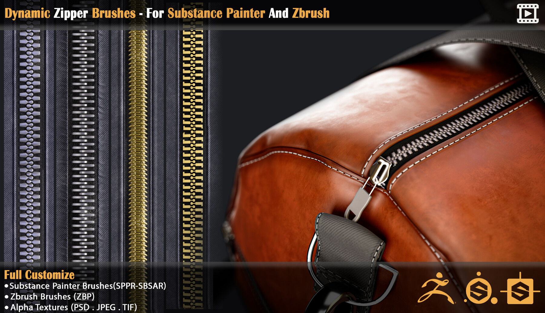 Dynamic Zipper Brushes - For Substance Painter And Zbrush