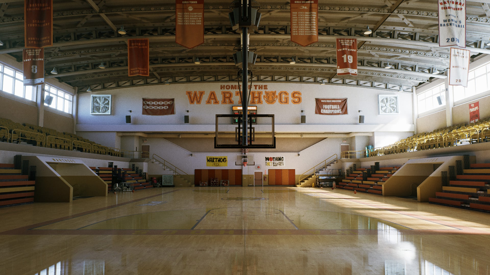 High School Basketball Gym - (Day/Night/Afternoon/Midnight Lighting)