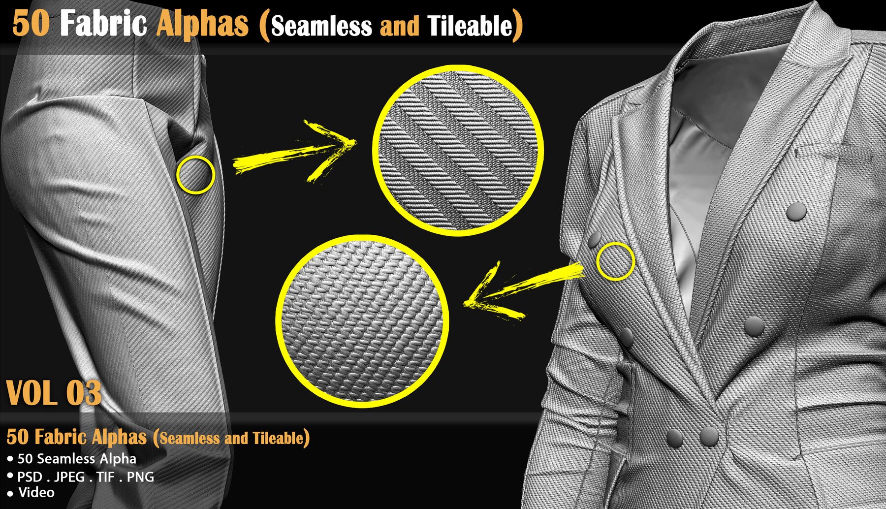 50 Fabric Alphas (Seamless and Tileable) + Video (Vol 03)