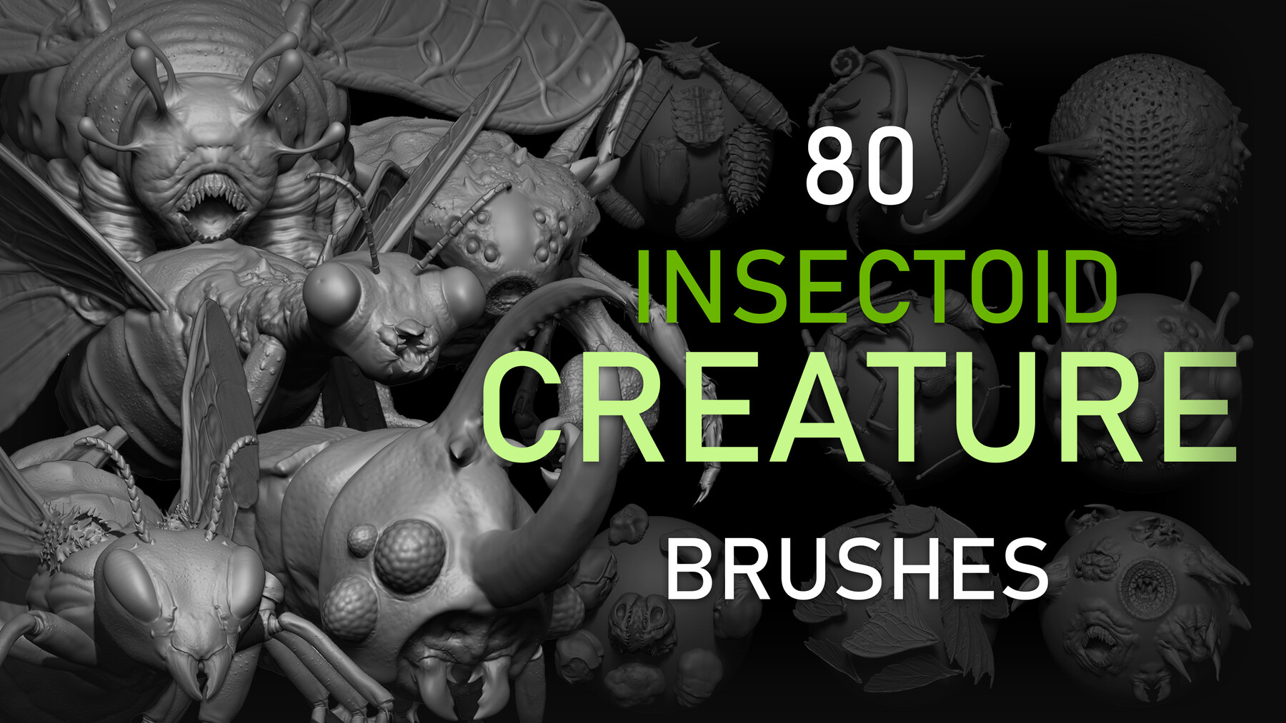 Zbrush + Blender - 80 Insectoid Creature Brush mega Pack 