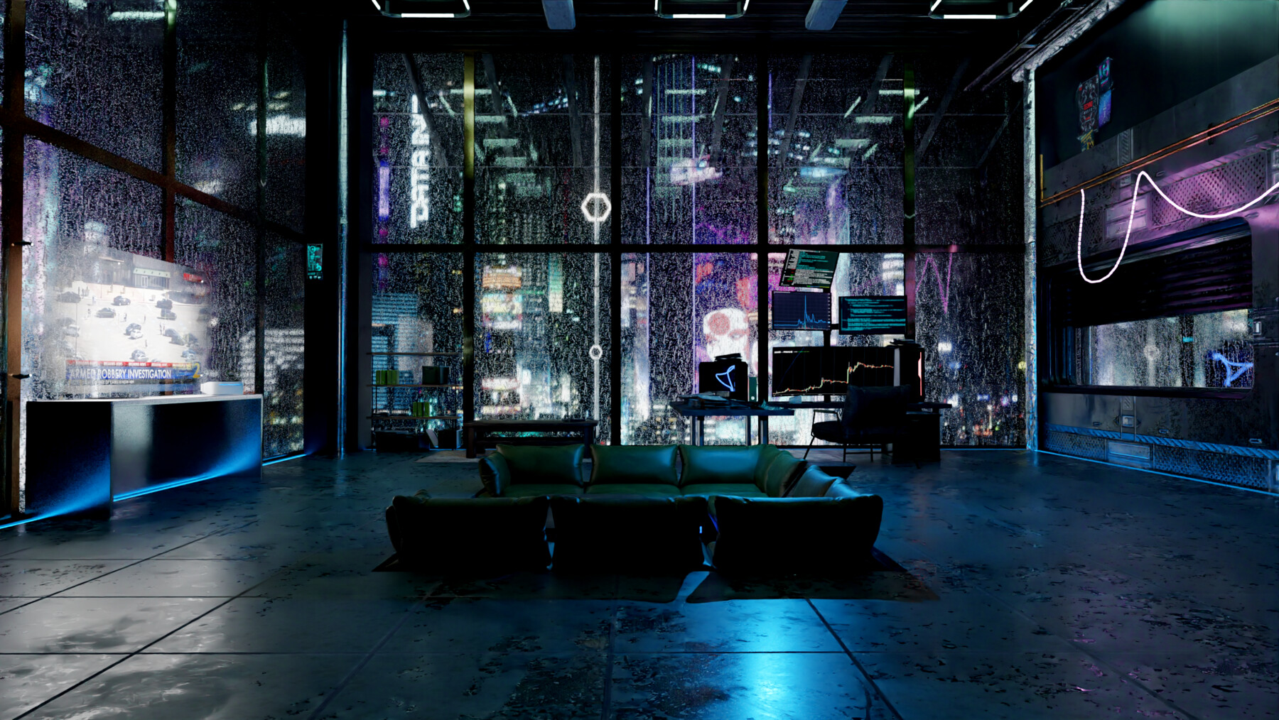 Cyberpunk Loft Scene 3D Blender File (Textured) + (FBX - OBJ - MTL Files) 