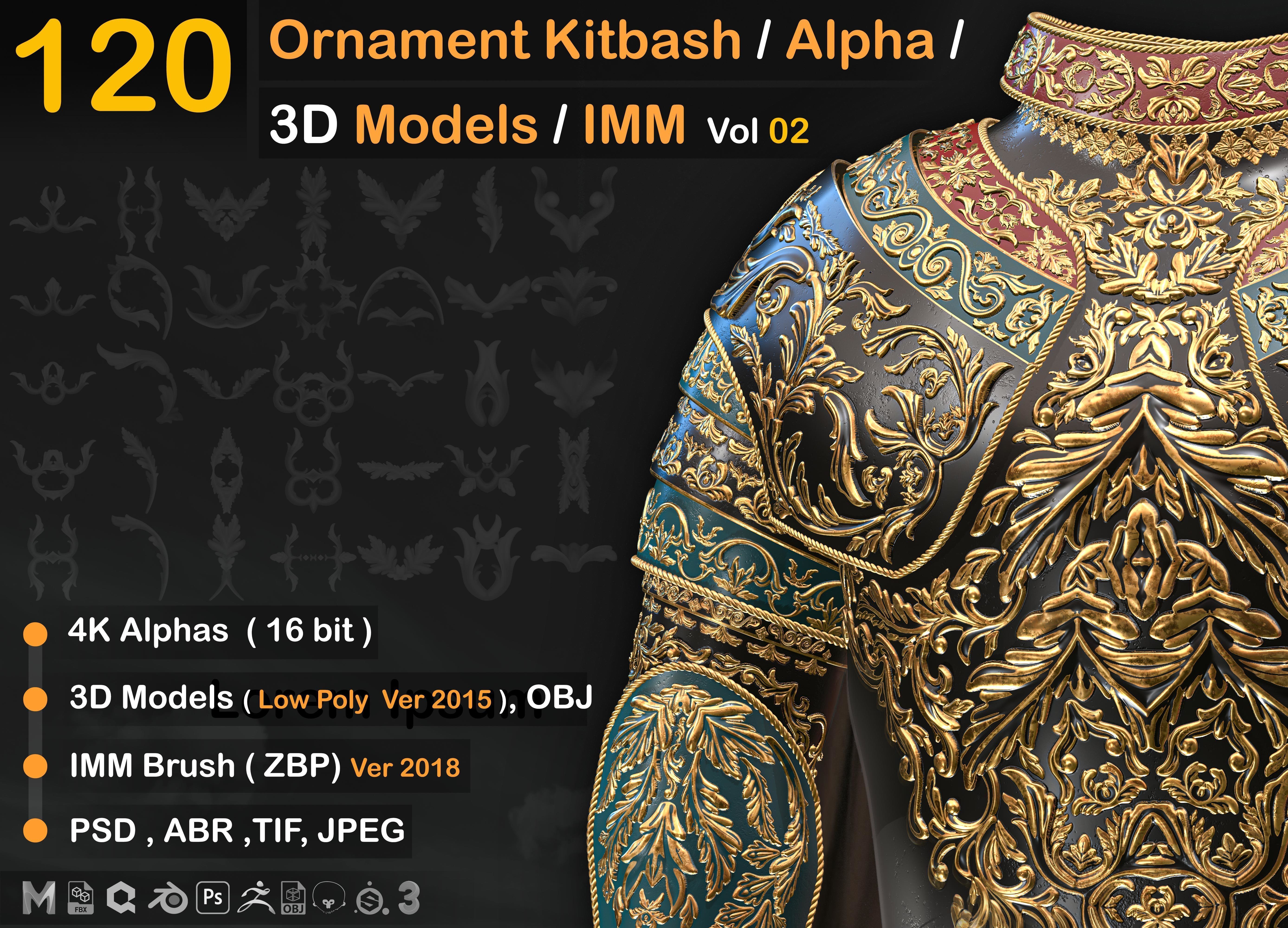 120 Ornament Kitbash - Alpha -3D Models - IMM vol 02 Low-poly 3D model