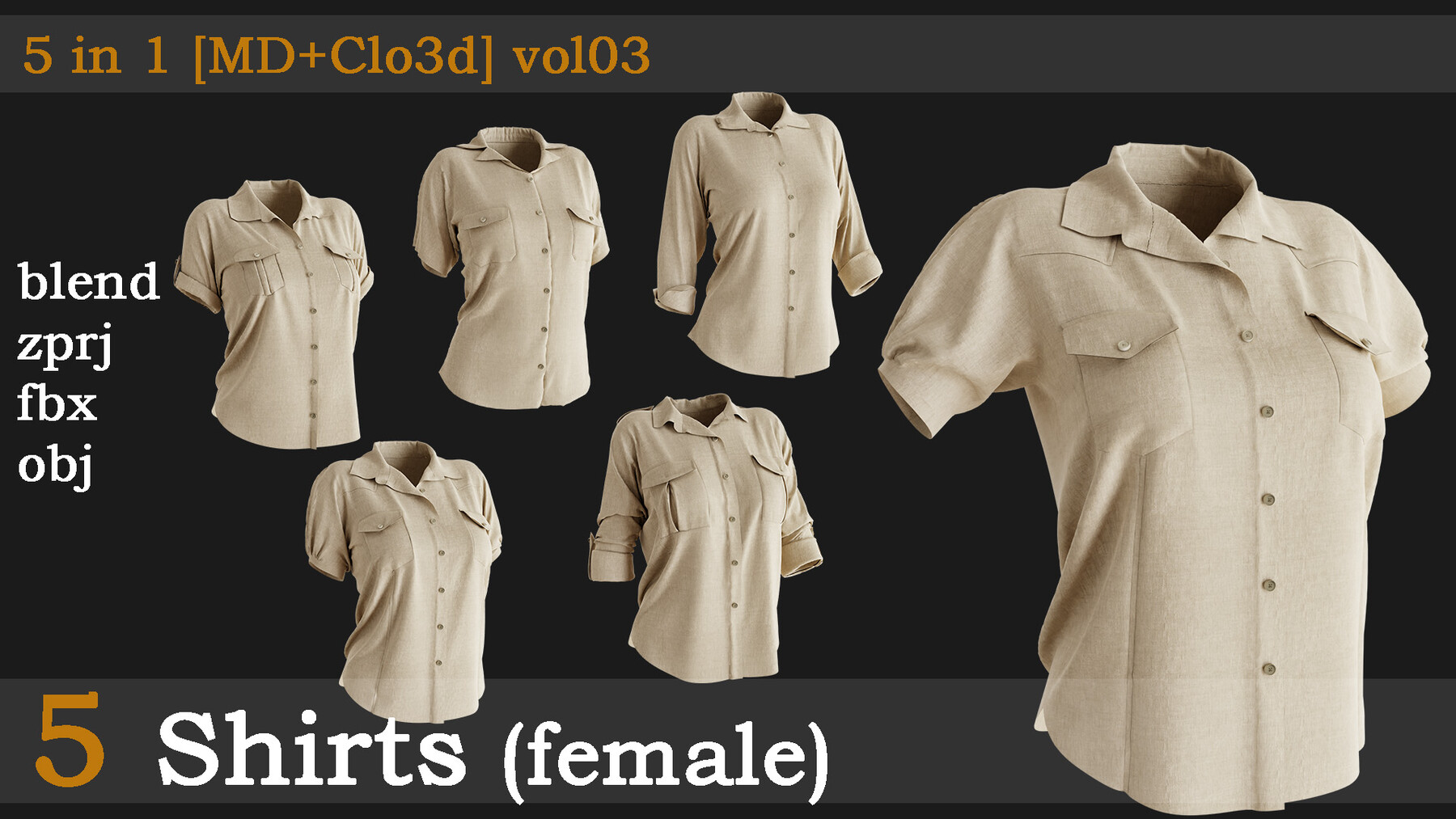 5 Shirts(female)[fbx+obj+zprj+blend] vol03