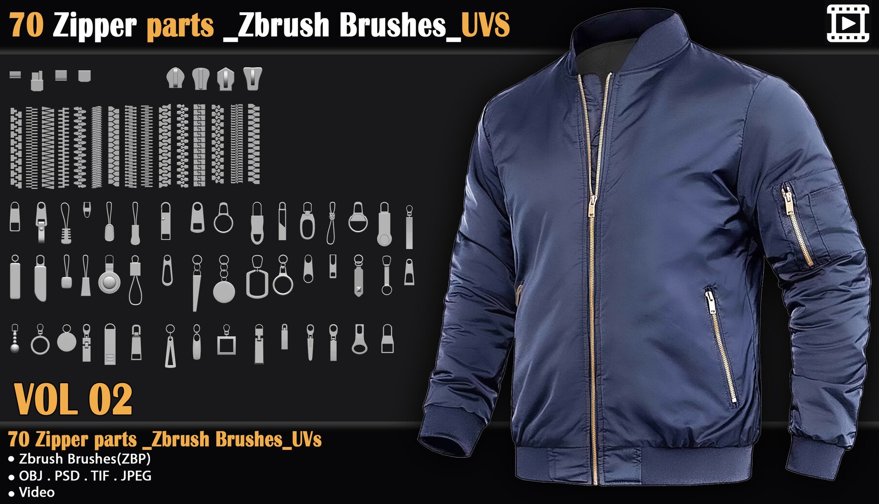 70 Zipper parts _Zbrush Brushes_UVS