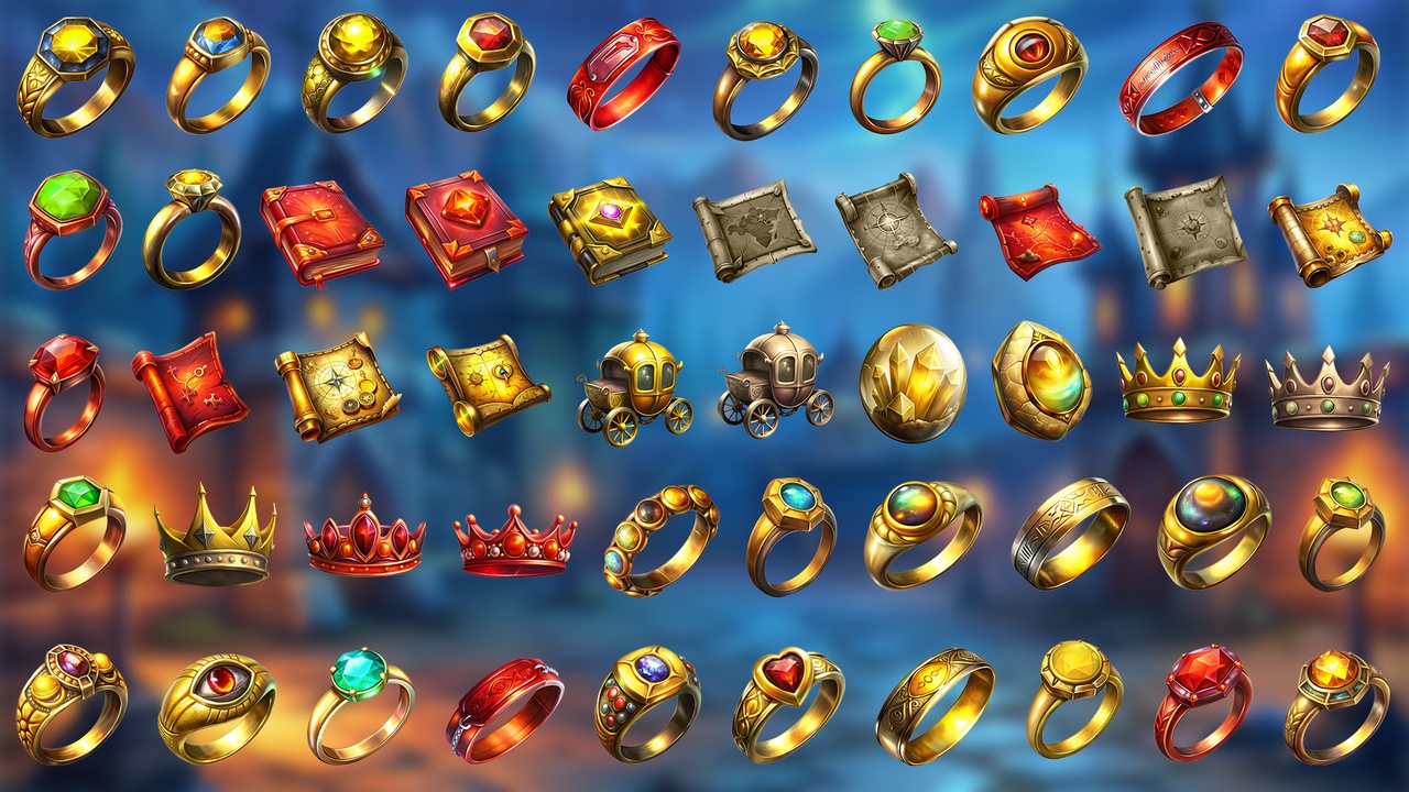 240 2D Treasures Icons Hoard Jewels Game Assets