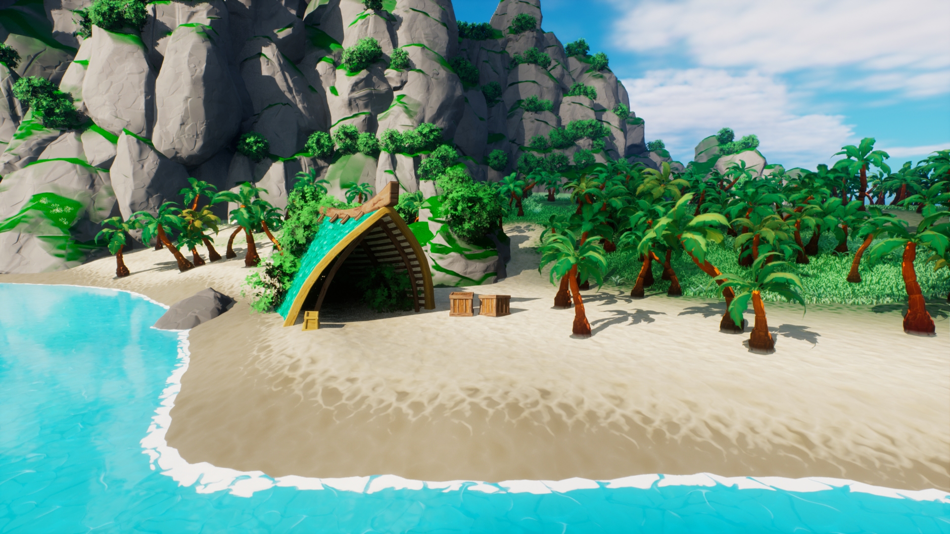 Stylized tropical beach environment