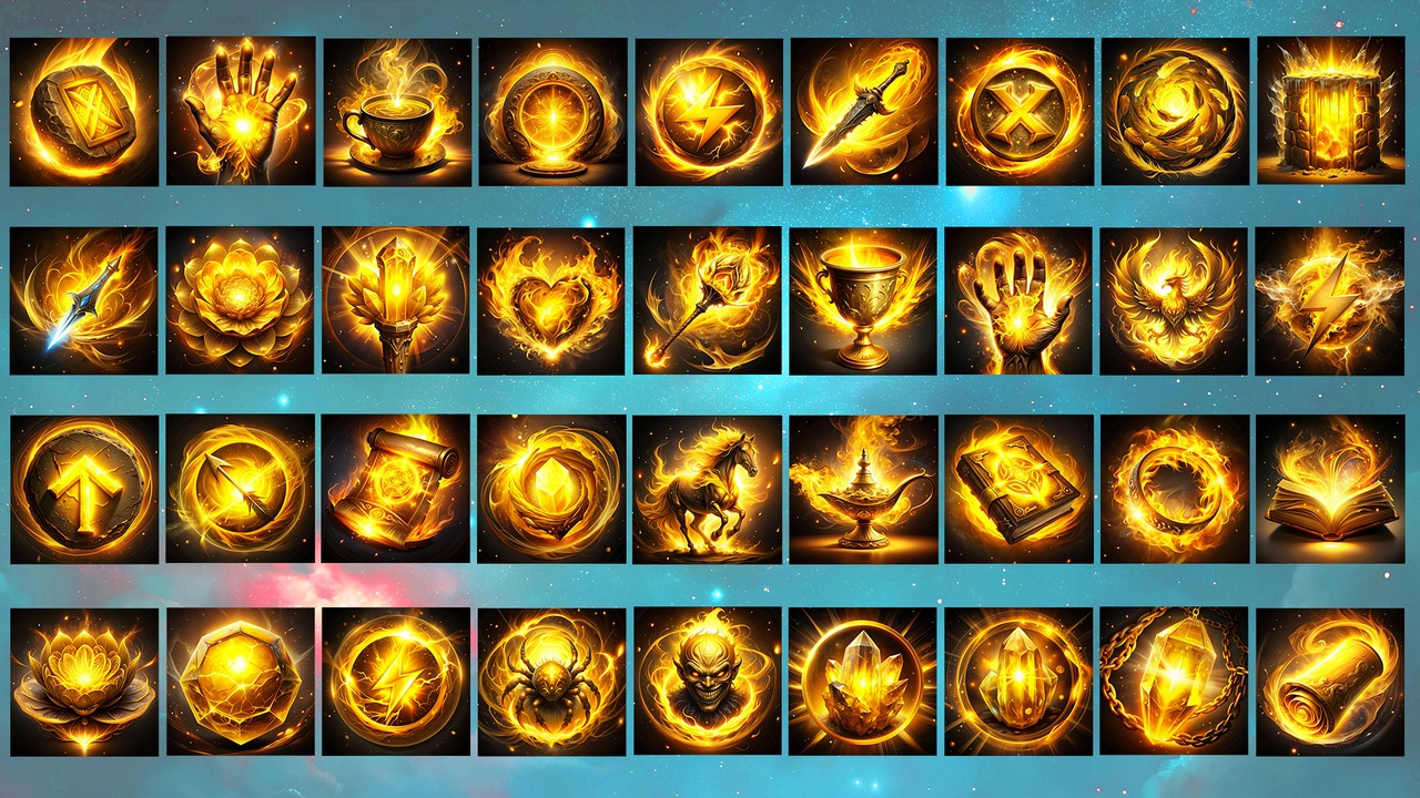 240 Magic Spell Icons 2D - 4 Color Variants for Fantasy RPGs