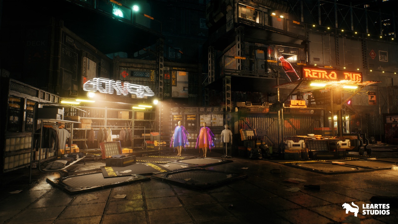 Cyberpunk Rooftop Market Environment