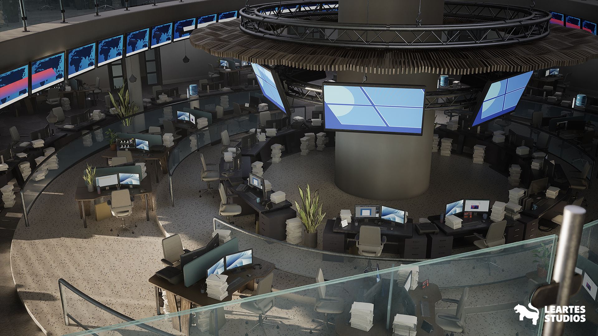 The Newsroom Environment ( Newsroom Newsroom Office News Paper Interior 3D ) 