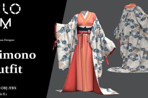 Kimono outfit / Marvelous Designer/Clo3D project file + OBJ  1 C25
