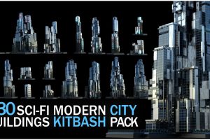 Artstation +30 Sci-Fi Modern City Buildings Kitbash Pack C14