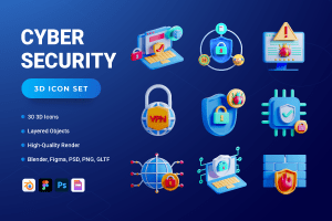 UI8 – 30 3D Cyber Security Icon Set U1200