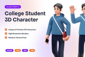 UI8 – College Student 3D Character Illustration U1039