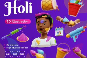 UI8 – Holi Festival – 3D illustration Pack U1071