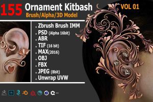 Artstation – 155 Ornament Kitbash 3D Model/IMM Brush/Alpha/ABR – VOL01 C5432