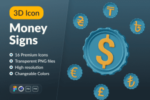 UI8 – Money Signs 3D Icon Set U1403