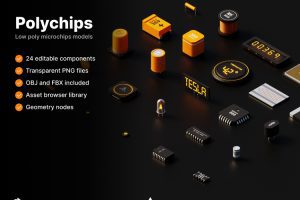 UI8 – Polychips – 3D low poly components and microchips U1415