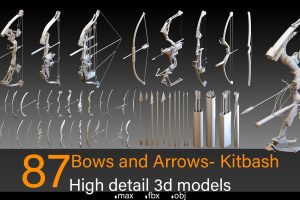 Artstation – 87 Bows and Arrows- Kitbash- High detail 3d models C5573