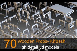 Artstation – 70 Wooden Props- Kitbash- High detail 3d models C5574